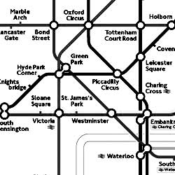 Versin en blanco y negro del mapa del metro de Londres