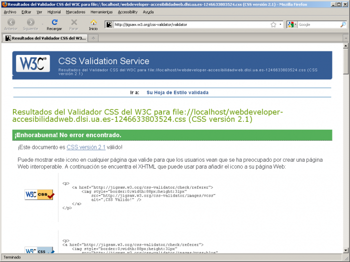Respuesta correcta del CSS Validation Service de W3C