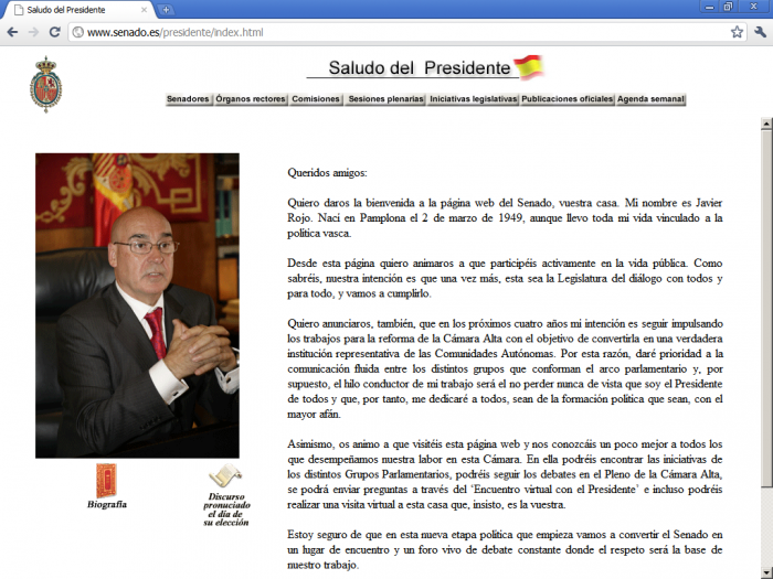 Pgina web 'Saludo del Presidente'