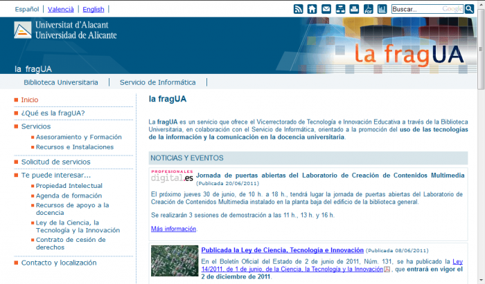 Página principal de la fragUA de la Universidad de Alicante